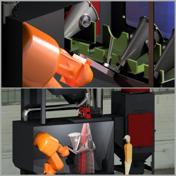 An example of automated sticking of a workpiece