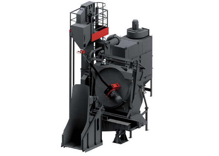Shot blasting machine with rotating drum