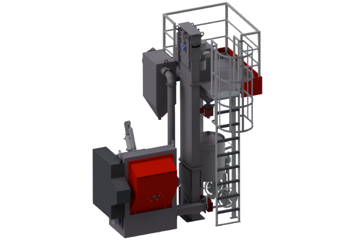 Shot blasting machine with rotating barrel